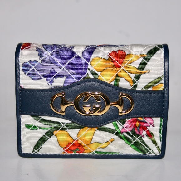 Gucci GG Trapuntata Zumi Floral Card Case Wallet - Picture 1 of 7
